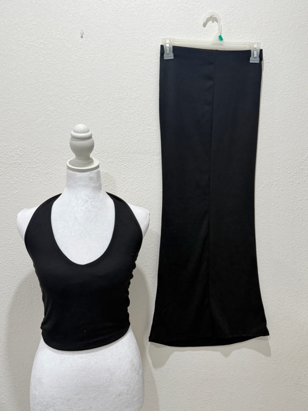 Black Two-Piece Top and Skirt Set